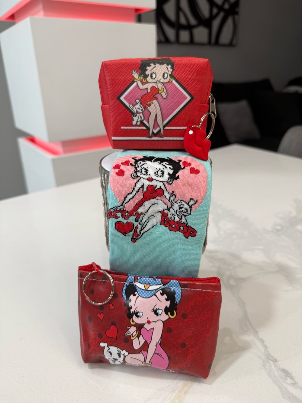 Betty Boop 3 piece set 1 Coin Pouch, cosmetic pouch and Socks, nwt